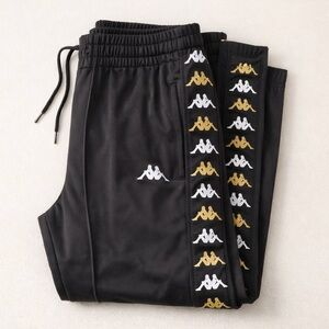 Kappa Banda Logo Tape Track Pants Black Gold White Athletic Joggers